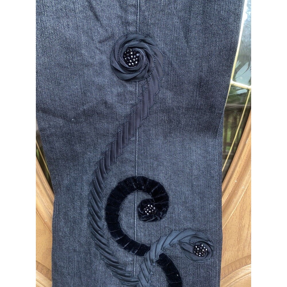 Vtg Y2K Black Swirl Velvet Embroidered Stretch Flare Jeans Pants 10 Boho Goth - Picture 14 of 16